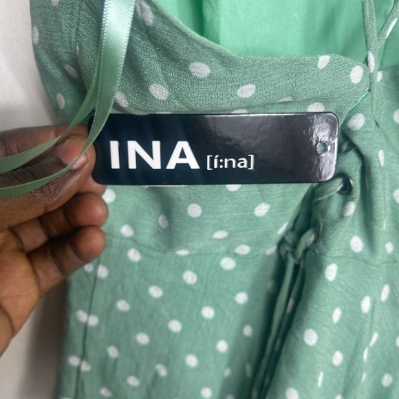 Ina Mint  mini 100 % rayon summer Green Dress with White Dots L - Picture 3 of 7